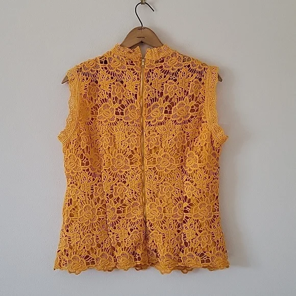 Nanette Lepore Marigold Yellow Lined Lace Sleeveless Blouse Size Large - Picture 5 of 8